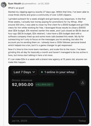 Ryan Wealth - $2,950 gross in last 7 days