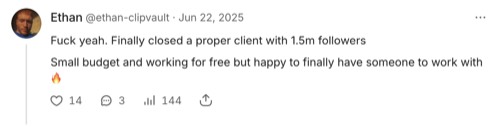 Ethan - First client with 1.5M followers