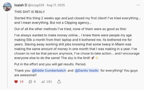 Isaiah D - First client within 2 weeks